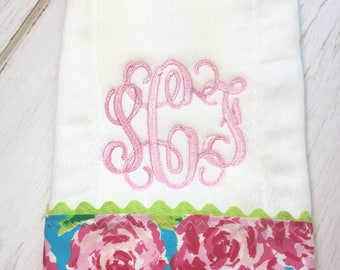 Baby girl burp cloth, monogrammed burp cloth, Lilly inspired burp cloth, baby shower girl, personalized burp cloths, lilly pulitzer baby