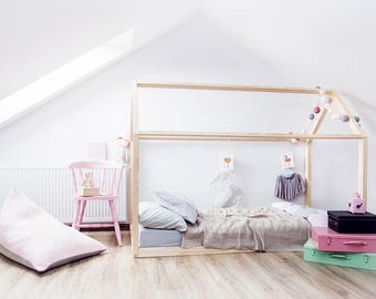 Baby/Toddler/Twin/Queen Amazing House Bed Montessori Style, Natural, Eco, Wooden, Skandi  Awesome Look and FUN, optional rails