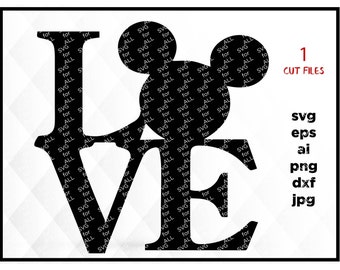 Love Mickey Svg, Minnie Mouse SVG File, Minnie Mouse DXF File, Disney SVG, Digital File, Cuttable Design, Cricut, Silhouette Disney Dxf