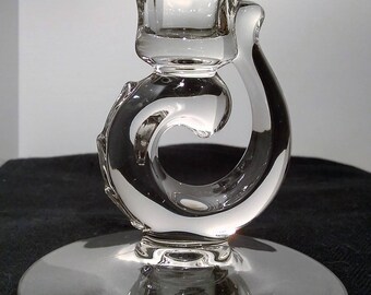 Vintage Heavy Glass Candle Holder, Art Nouveau Style