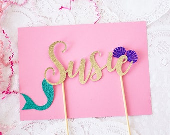 Mermaid Cake Topper, Mermaid Party, Mermaid Birthday, Birthday Cake Topper, Mermaid Party Decor, Glitter Mermaid, Under the Sea Topper