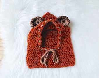 Ewok bear inspired crochet hat hood cowl mix