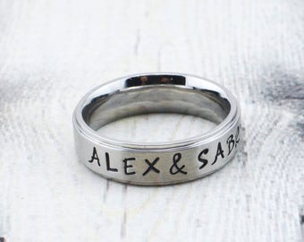 Personalized Ring for Men - Personalized Ring for Women - Custom Hand Stamped Couples Ring - Personalized Name Ring - Stainless Steel Ring