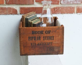 Vintage Book of Popular Science Red Artcraft Dovetailed Wood Crate Box