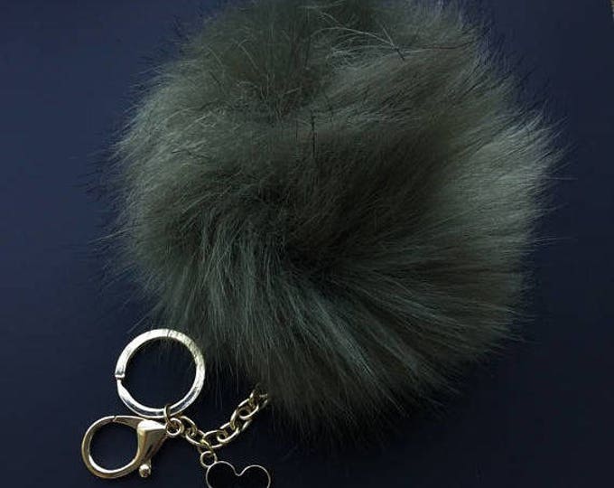 NEW! Faux Fox Fur Pom Pom bag Keyring Hot Couture Novelty keychain pom pom fake fur ball in Forest Green