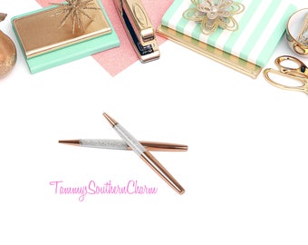 ROSE GOLD PEN - Diamond Crystal Ballpoint Pens - rose gold pens, rose gold, writing pens, crystal pens, planner accessories