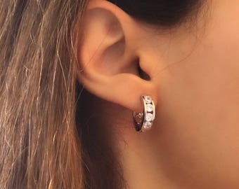 Small Silver Hoop Earrings, Cz Hoop Earrings, Huggie Earrings, Minimalist Jewelry