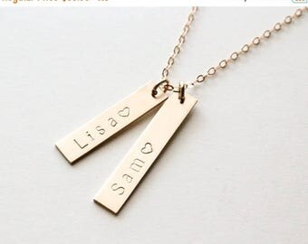 ON SALE Personalized Mothers Necklace / 2 Name Necklace / Vertical Name Necklace / Baby Name Necklace / Custom Mommy Necklace / Gold, Silver