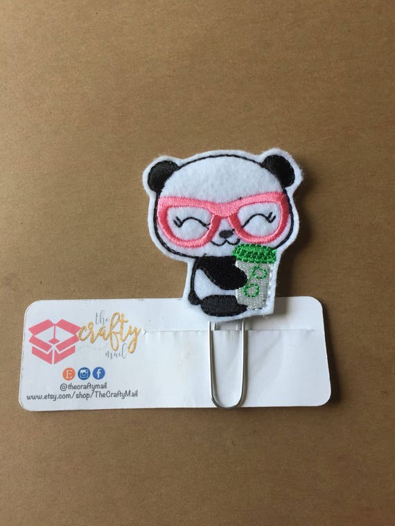 Panda With Coffee Clip/Planner Clip/Bookmark. Panda planner clip. Coffee planner clip