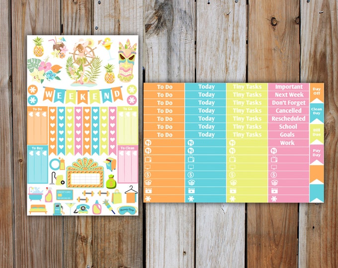 Planner Sticker DELUXE KIT (7 Pages) | ALOHA Summer Planner Stickers Kit for use with Erin Condren Life Planner