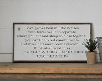 LOVE GROWS BEST in little houses 1'X2' sign | distressed shabby chic wooden sign | painted wall art | elegant farmhouse decor