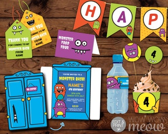 MONSTER Birthday Party Package Bash Invitations INSTANT DOWNLOAD Decorations Full Printable Collection Editable Monsters Personalize Invite