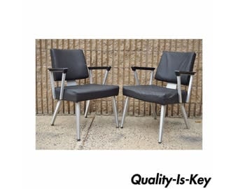 Pair Vintage Mid Century Modern General Fireproofing Good Form Aluminum Office Arm Chairs Retro