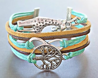 Giraffe Bracelet, Tree of Life Bracelet, Giraffe Jewelry, Giraffe Gift, Infinity Bracelet, Animal Bracelet, Tree Jewelry, Gift for Women
