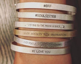 Inspirational Bangles Thick Bangles Stamped Bangles Bff Bangle I Love You Bracelet Soul Sisters