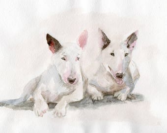 Bull Terrier dog- Original Watercolor Painting - 5,9x8,26 inch