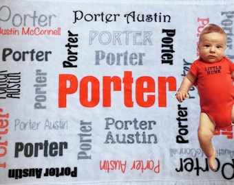 Sale Baby boy blanket Personalize baby Blanket Personalize Swaddle Monogram Blanket Baby Name Blanket Navy Red Grey Blue