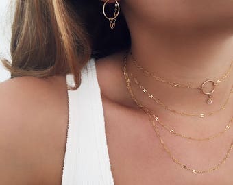 Gold Chain Earrings, Dainty Gold Earrings, Gold Hoop Earrings, 14 KT Gold Fill Earrings, Boho Earrings
