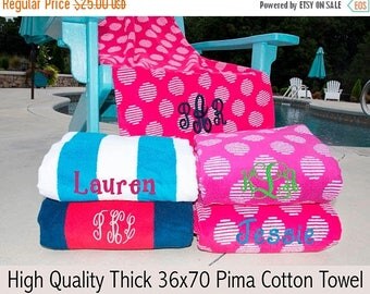 ON SALE Monogrammed Beach Towel - personalized beach towel - bridesmaid gift - Graduation Gift - Bridesmaid gift - Embroidered Towel