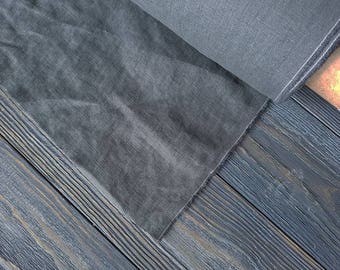 Washed graphite linen fabric by the meter, natural linen graphite fabric, dark gray washed stonewashed linen fabric by the yard 7oz 200GSM