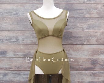 IVY-Lyrical Dance Costume/Contemporary Dance Costume with mesh inserts and flowy half skirt/Competition Dance Costume with open low back