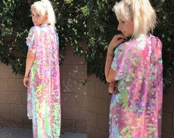 Unicorn Iridescent Sequin Kimono Burning Man Symbiosis Oregon Eclipse