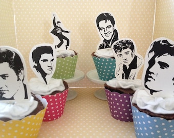 Elvis Presley, King of Rock and Roll Party Cupcake Topper Decorations - Set of 10