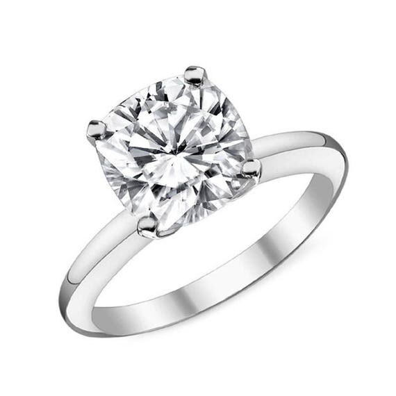 4 carat White Gold solitaire cushion cut cubic zirconia