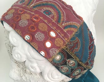 Headband, bohemian, feminine, sari fabric, embroidered fabric