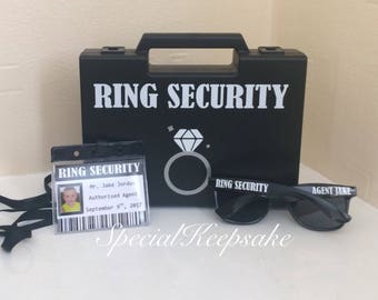 Ring Security Black Box Briefcase Sunglasses Agent Badge Ring Bearer Page Boy Bridesmaid Usher Best Man Bride Groom Wedding Wooden Toy Gun