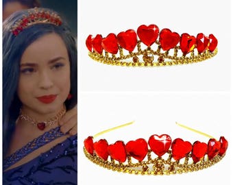 Disney Descendants 2 Tiara , Evie Descendants 2 Crown, Red Heart Crown Descendants ,Evie costume,Evie Gold Tiara Red Heart Crown