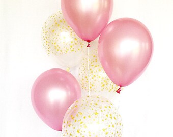 Pink and Gold Star Latex Balloons~Pink & Gold First Birthday~Baby Shower~Bridal Shower~Twinkle Twinkle Little Star Party~Twinkle Baby Shower