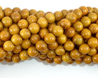 Yellow Wood Beads, Nangka Wood Beads, 8mm(7.8mm) Round Beads, 32 Inch, Full stand, 108 Beads, Mala Beads (009979024)