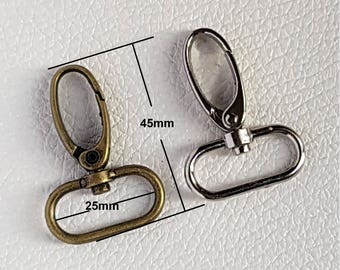 25mm - mousqueton porte clés en métal couleur argenté ou bronze pour anse de sac
