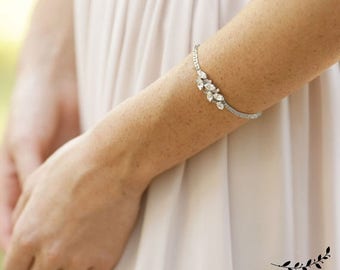 Bridal Silver Crystal Bracelet Delicate Bridal Bracelet Rhinestone Bracelet Bridesmaid Bracelet Swarovski Bracelet White Crystal