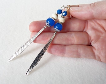 Ethnic Beaded Earrings, Oriental Earrings, Moroccan Earrings, Hammered Metal Pendant, Boho Chic, Dangle Earrings