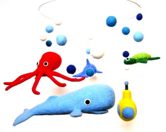 Nursery mobile. The sea. Made of needle felted wool
