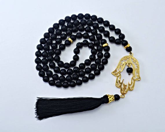 black hamsa islamic necklace hand muslim dhikr worry beads