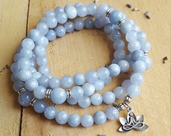 Aquamarine Mala 108 Mala Necklace Mala Wrap Bracelet Lotus Flower Meditation Tool Mala Prayer Beads Meditation Beads 108 Beaded Necklace