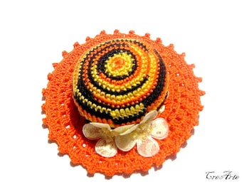 Orange Crochet Pincushion, Handmade Pincushion, Sewing accessories, Puntaspilli arancione