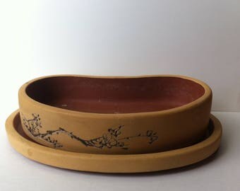 Vintage - Yixing - Tray Planter - Jiangsu - Blossums - Poem