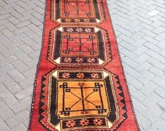 Oushak Handmade Runner Rug//Aztec Rug Runner//Floor Rug Runner/Area Rug Runner/Vintage Rug Runner /3'0x11'5Feet/90X350Cm/Bohemian Runner Rug