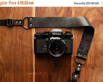 SUMMER SALE Bronkey - Berlin #1 - Black color - Leather Camera Strap: Mirrorless, Nikon, Leica, Fuji, 35mm, old cameras, DSLR, vintage & mo