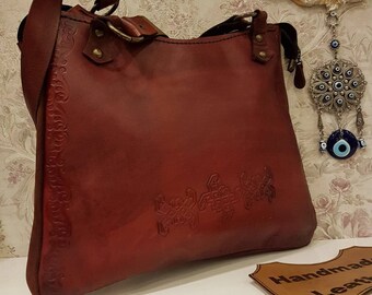 Shoulder bag, Burgundy, Bucket, Leather,The Noble Burgundy Code:122