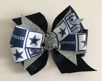 Dallas Cowboys Hair Bow Dallas Cowboys Bow Cowboys Bow with Dallas Cowboys Logo Blue and Silver Hair Bow Cowboys Football Bow