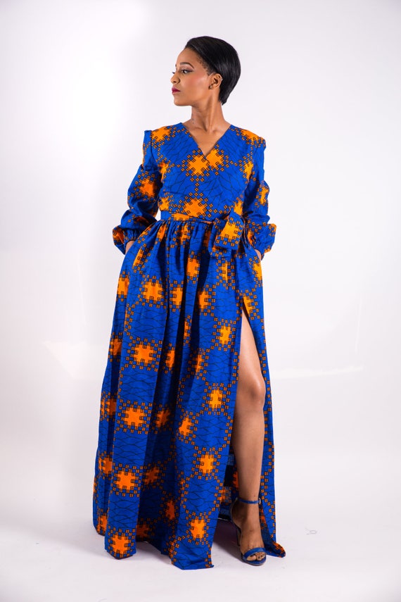 Long ankara dress print dress gathered dress african print