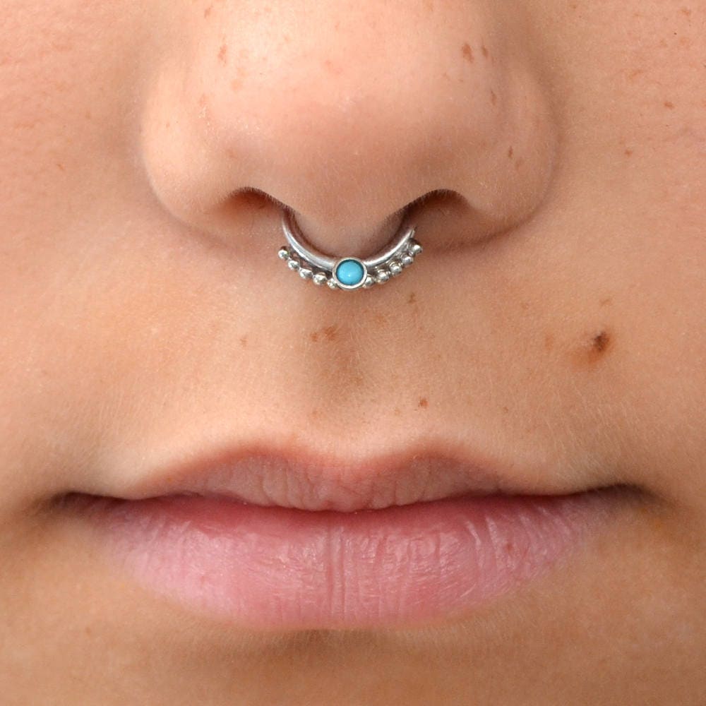 2mm Turquoise SEPTUM RING / Silver septum jewelry nose
