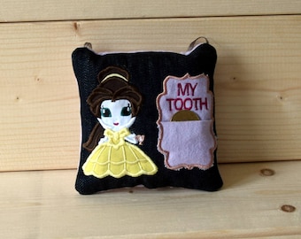 Personalized Embroidered Denim Princess Character Tooth Fairy Coin Decorative Hanging Pillow - Child Gift Idea