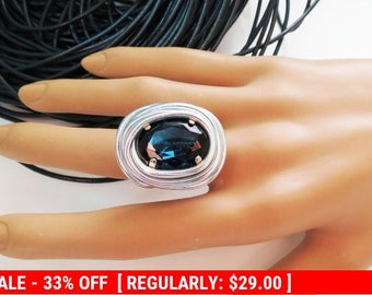 Blue Crystal Jewelry, Blue Crystal Ring, Jewelry Blue Stone, Ring Blue Stone, Adjustable Ring, Wire Wrap Stone Ring, Ring With Blue Stone,
