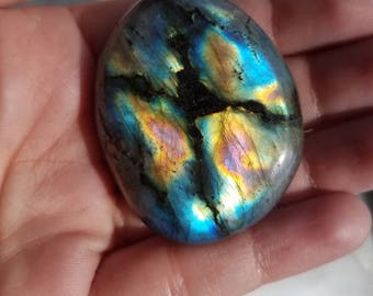 Cute Colorful Labradorite Pocket Stone with Rainbows 41.7g